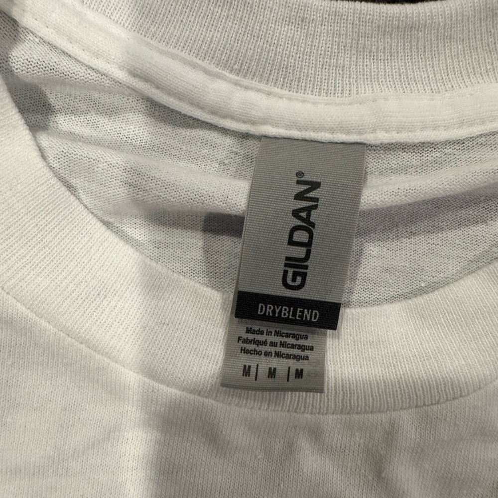 Gildan White Tee with Green and Gold Drip Design - Picture 3 of 3
